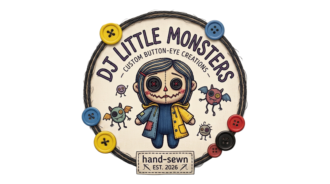 DJ Little Monsters hand-sewn doll logo